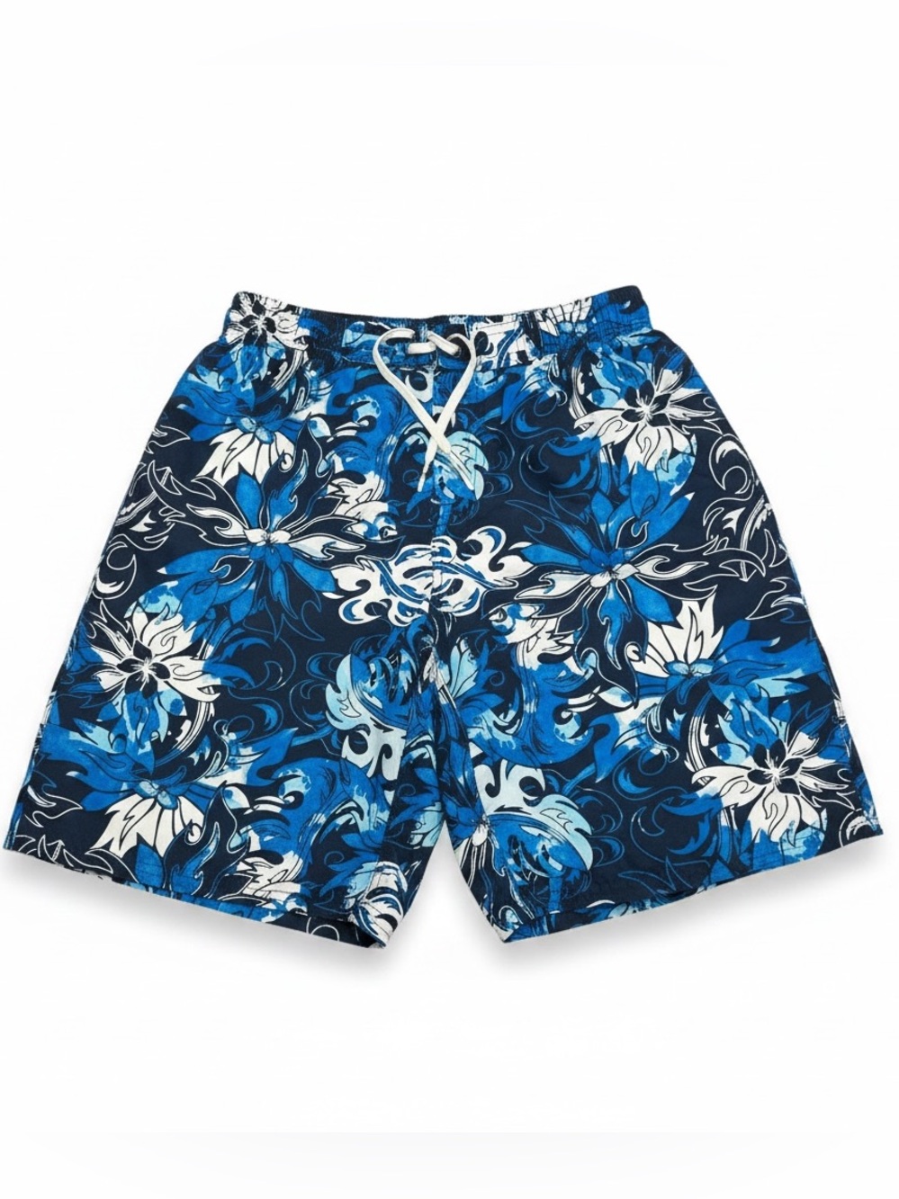 Nike Youth Blue & White Tropical 9” Board Shorts Swim Trunks L